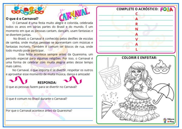 Plano de aula sobre o carnaval para utilizar em sala com os alunos